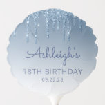 Chic Blue Glitter Drip 18th Birthday Ballon<br><div class="desc">Deze ballon van het 18e verjaardagsfeest is voorzien van een dun blauwe faux glitter drip border en blauwe ombre background. Pas het met de naam van de gast van eer in blauw handschrift manuscript,  met haar verjaardag en datum hieronder in sans serif doopvont aan.</div>