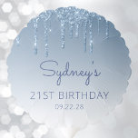 Chic Blue Glitter Drip 21st Birthday Party Ballon<br><div class="desc">Deze 21e verjaardagsfeestballon heeft een sprankelende blauwe faux glitter-druiprand en een blauwe ombre-achtergrond. Personaliseer het met de naam van de eregast in blauw handschrift,  met de gelegenheid en datum hieronder in sans serif lettertype.</div>