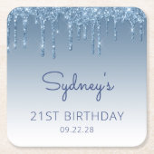 Chic Blue Glitter Drip 21st Birthday Party Kartonnen Onderzetters (Voorkant)