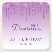Chic Blue Glitter Drip 30ste Verjaardagsfeest Kartonnen Onderzetters (Voorkant)