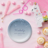 Chic Blue Glitter Drip 50th Birthday Party Papieren Bordje (Feest)