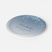 Chic Blue Glitter Drip 50th Birthday Party Papieren Bordje (Gekanteld)
