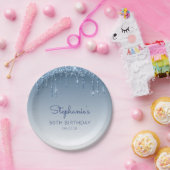 Chic Blue Glitter Drip 50th Birthday Party Papieren Bordje (Feest)