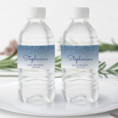 Chic Blue Glitter Drip 50th Birthday Party Waterfles Etiket