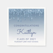 Chic Blue Glitter Drip Afstuderen Servet (Voorkant)