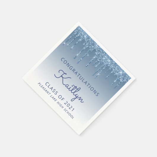 Chic Blue Glitter Drip Afstuderen Servet (Hoek)