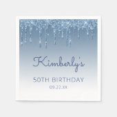 Chic Blue Glitter Drip Birthday Party Servet (Voorkant)