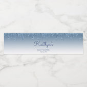 Chic Blue Glitter Drip Sweet 16 Party Waterfles Etiket (Enkel label)