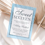 Chic blue glitter elegant budget Sweet 16<br><div class="desc">Een modern,   en elegant faux blauw glitter douchecombre met pastelblauw kleurenblok Sweet 16 verjaardagsfeestuitnodiging met blauw ombre-patroon dat op een lichtblauwe achtergrond,  voordelig laag budget feestje wordt vervaagd.</div>