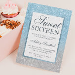 Chic blue glitter elegant budget Sweet 16 Silver<br><div class="desc">Een modern,   en elegant faux blauw glitter douchecombre met pastelblauw glitter kleurenblok Sweet 16 verjaardagsfeestuitnodiging met blauw ombre-patroon vervagen op een lichtblauwe achtergrond,  voordelige lagekostenpartij.</div>