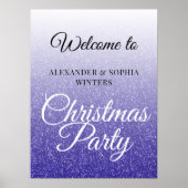 Chic Blue Glitter Ombre Kerstparty Welkom Poster (Voorkant)
