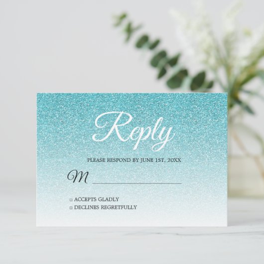 Chic Blue Glitter ombre RSVP Kaart (Staand voorkant)