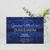Chic Blue Glitter Quinceañera Party Invitation Kaart (Staand voorkant)