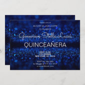 Chic Blue Glitter Quinceañera Party Invitation Kaart (Voorkant / Achterkant)