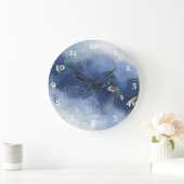 Chic Blue Gold Alcohol Ink Waterverf Grote klok (Huis)