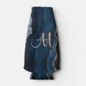 Chic Blue Gold Glitter Agate Custom Monogram Flesjeskoeler (Voorkant)