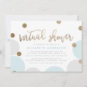 Chic Blue & Gold Glitter Confetti Virtual Shower Kaart (Voorkant)