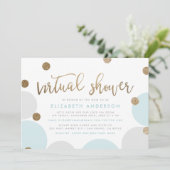 Chic Blue & Gold Glitter Confetti Virtual Shower Kaart (Staand voorkant)