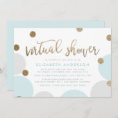 Chic Blue & Gold Glitter Confetti Virtual Shower Kaart (Voorkant / Achterkant)