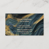 Chic Blue Gold Glitter Marble Agate Makeup Artiste Visitekaartje (Achterkant)