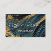 Chic Blue Gold Glitter Marble Agate Makeup Artiste Visitekaartje (Voorkant)