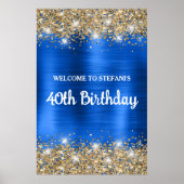 Chic Blue Gold Glittery Folie 40e Verjaardag Welko Poster (Voorkant)