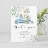 Chic Blue Gold Greenery Wild Oerwoud Baby Animals Bedankkaart (Staand voorkant)