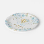 Chic Blue Gold Hot Air ballon Floral Baby shower Papieren Bordje (Gekanteld)