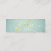 Chic Blue Gold Lashes Script Makeup Artist Mini Visitekaartje (Voorkant)