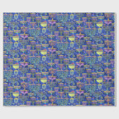 Chic Blue Gold Menorah Star van David Hanukkah Cadeaupapier (Vlak)