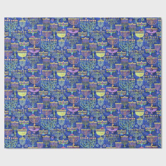 Chic Blue Gold Menorah Star van David Hanukkah Cadeaupapier (Vlak)