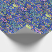 Chic Blue Gold Menorah Star van David Hanukkah Cadeaupapier (Hoek)