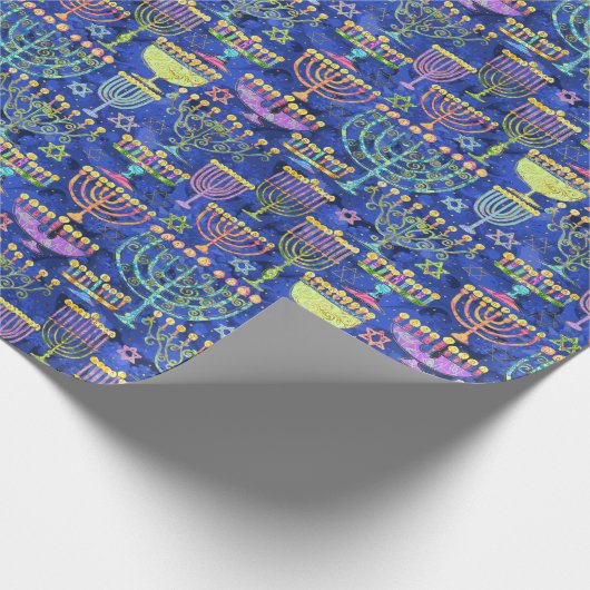 Chic Blue Gold Menorah Star van David Hanukkah Cadeaupapier (Hoek)