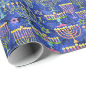 Chic Blue Gold Menorah Star van David Hanukkah Cadeaupapier (Rol Hoek)