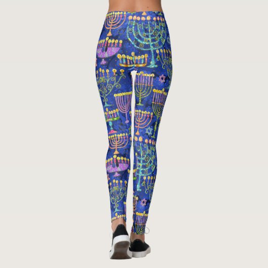Chic Blue Gold Menorah Star van David Hanukkah Leggings (Achterkant)