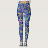Chic Blue Gold Menorah Star van David Hanukkah Leggings (Voorkant)