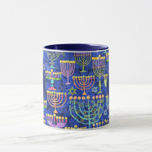 Chic Blue Gold Menorah Star van David Hanukkah Mok (Midden)