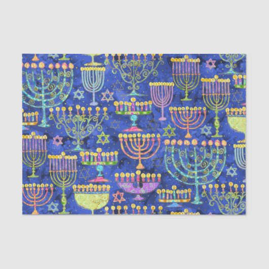 Chic Blue Gold Menorah Star van David Hanukkah Tissuepapier (Voorkant)