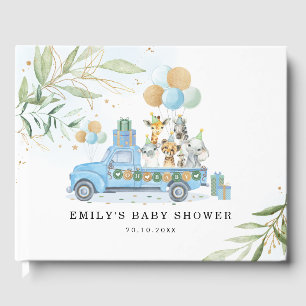 Chic Blue Gold Safari Oerwoud Animals Baby shower Gastenboek
