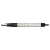 Chic Blue & Gold Waterverf Leaf Monogram Pen (Voorkant)