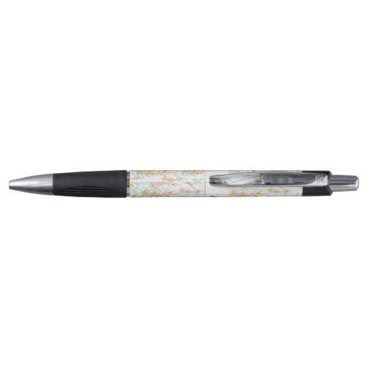 Chic Blue & Gold Waterverf Leaf Monogram Pen (Achterkant)