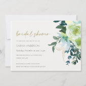 Chic Blue Green Floral Leafy Vrijgezellenfeest Inv Bedankkaart (Voorkant)