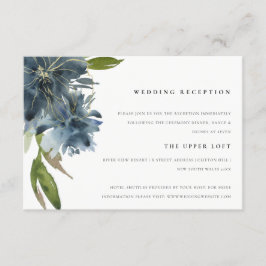 CHIC  BLUE GREEN GOLD FLORAL WATERCOLOR RECEPTION INFORMATIEKAARTJE
