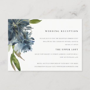 CHIC  BLUE GREEN GOLD FLORAL WATERCOLOR RECEPTION INFORMATIEKAARTJE