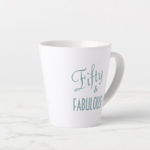 Chic Blue Green Script Fifty & FABULOUS! Birthday Latte Mok