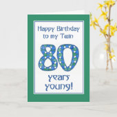 Chic Blue, Green, White 80th Birthday for Twin Kaart (Gele Bloem)