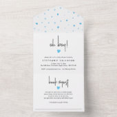 Chic Blue Heart Boy Baby shower and Book Request All In One Uitnodiging (Binnen)