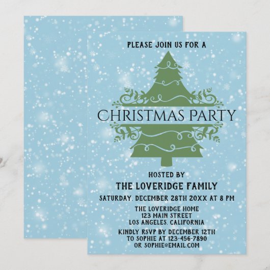 Chic Blue Holiday kerstparty Snowflakes Tree Kaart (Voorkant / Achterkant)