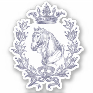 Chic Blue Horse Crown Laurel Bow Sticker