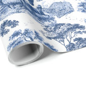 Chic  Blue Horses Toile Pattern Cadeaupapier (Rol Hoek)